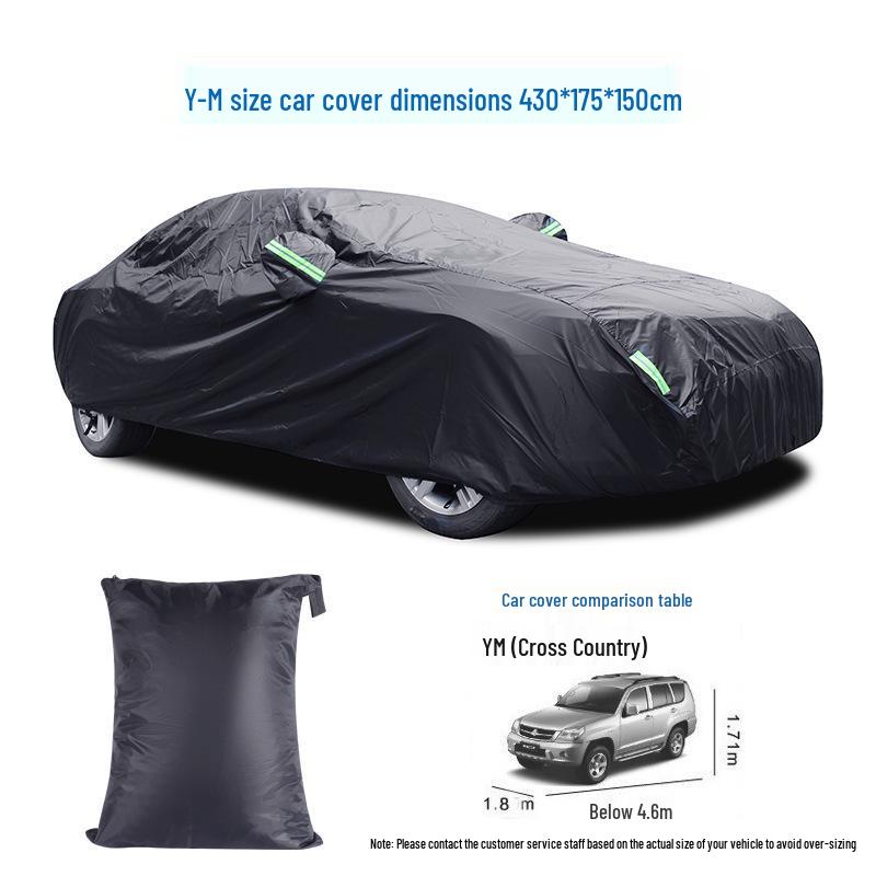 190T Black Polyester Car Cover: Waterproof, Sun Shade, Heat Insulation, Rainproof Protection.