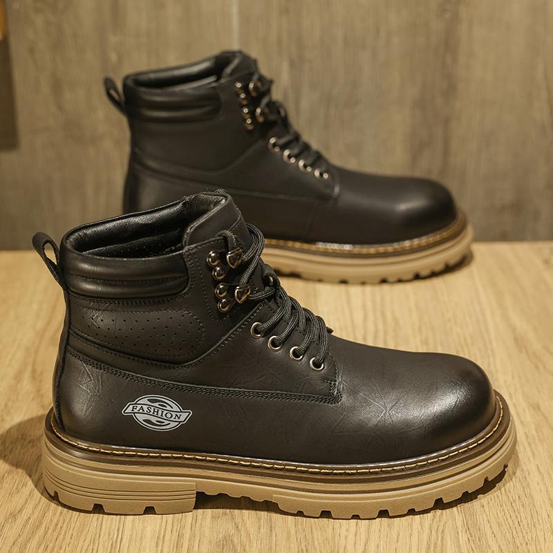 

Мужские модные челси на высоком голенище, мотоциклетные и ботильоны, ботинки ручной работы, мужская кожаная обувь, мужская повседневная обувь на толстой подошве 44 чёрный