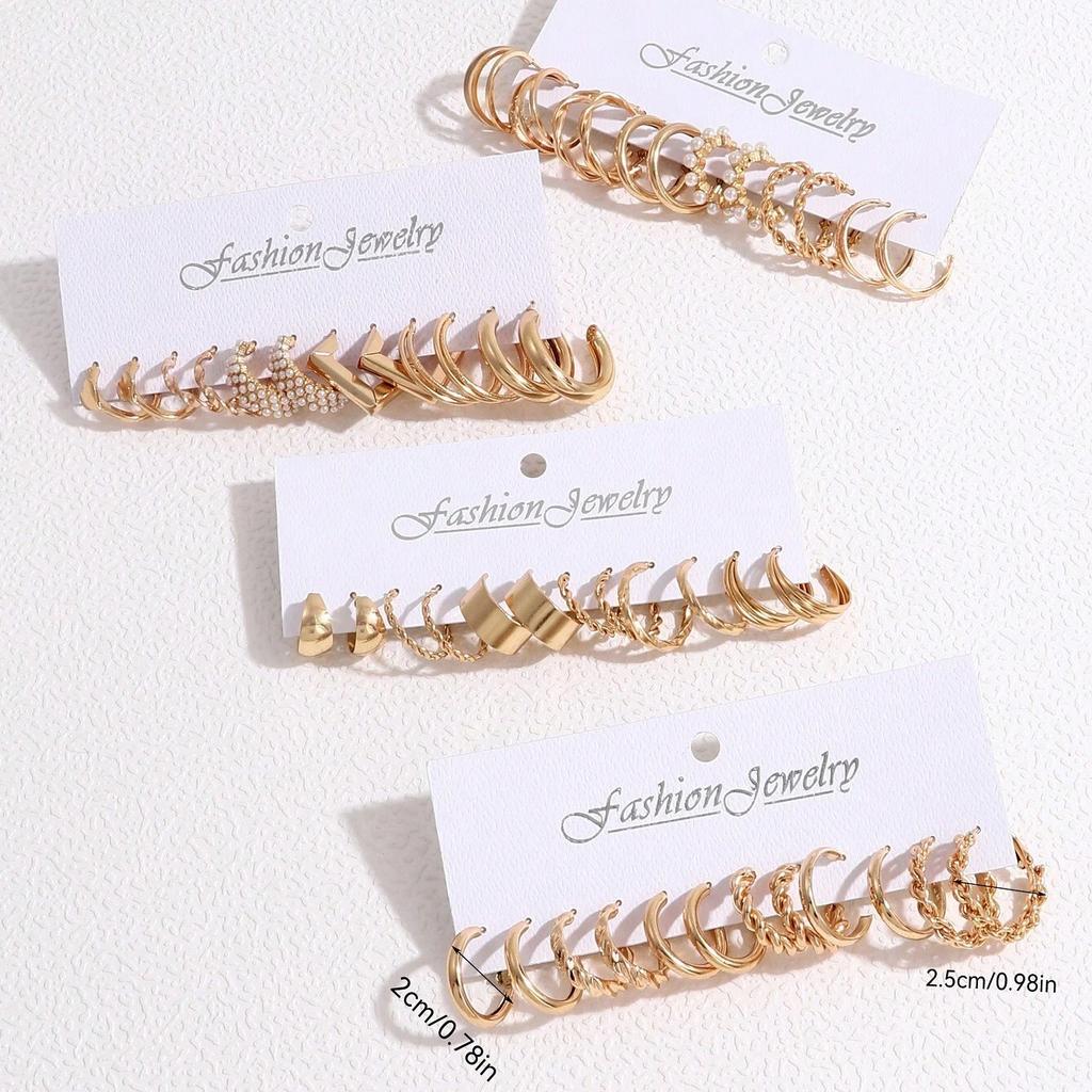 48Pcs/Set Of Fashion Earrings With Various Elements Such As Butterfly, Heart-Shaped, Faux Zircon, Rhinestone, Geometric Design