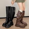 Black Retro Platform Boots Women's Boots 2025 New Autumn Small Slim Versatile Pile Knight Boots