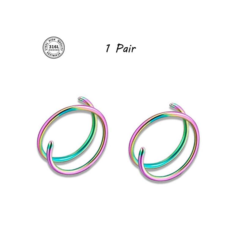 Double Hoop Nose Ring Stainless Steel for Single Piercing, Snug Spiral Nose Ring 20G 8/10mm Thin Nose Rings Piercing Jewelry