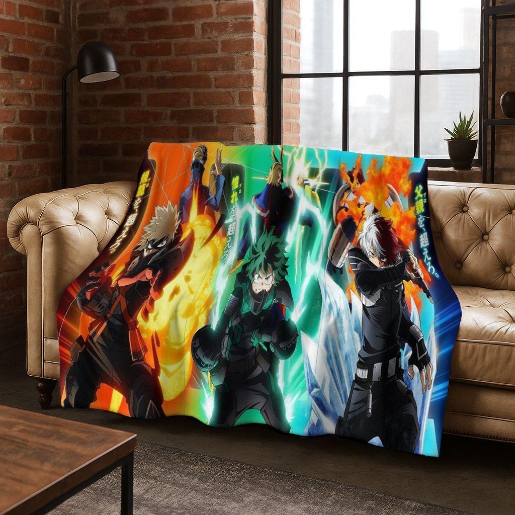 Anime My Hero Academia Deku Katsuki Cartoon Flannel Blanket,Cozy Soft Throw Blanket for Home Bedroom Bed Sofa Picnic Cover Kids
