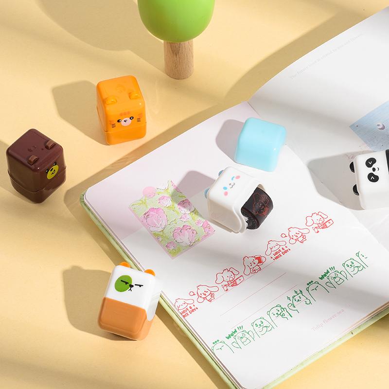 Cute Animals Cartoon Character Rolling Stamp DIY Creative Seal Graffiti Handbook Roller Decoration Stationery Journal Supplies