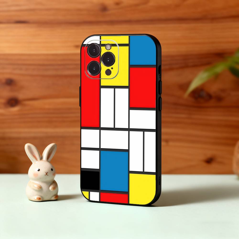 Mondrian-Bauhaus Abstract Shapes Phone Case For iPhone17,16,15,14,13,12,Plus,Pro Max, 5G Others Soft Black Cover