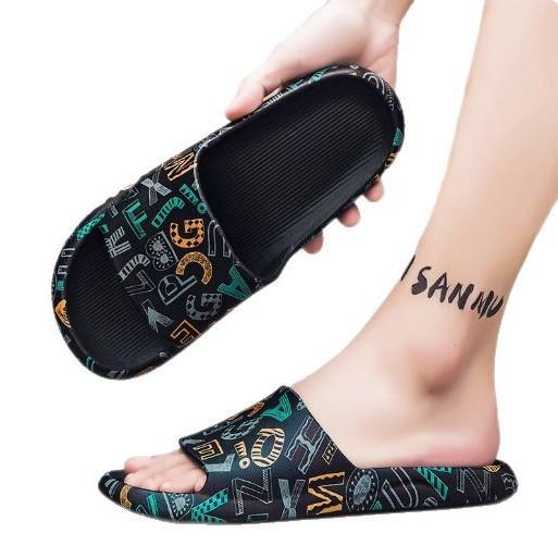 One-word Drag Men Wear Beach Slippers Outside In Summer Men's Indoor Home Bathing Non-slip Soft Bottom Sports Sandals Large Size 45