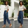Women Pants, Drawstring Adjustable Waistband High Waist Summer Pants, Pure Color Loose Fit Casual Trousers for Travel Work School Daily Wear