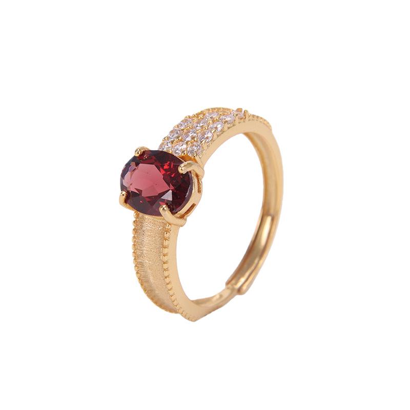 Brushed S925 Silver Ring Inlaid Natural Crystal Fashion Hand Jewelry
