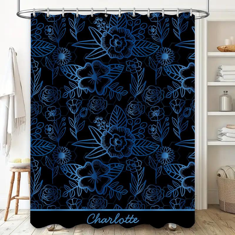 Modern Retro Floral Printed Shower Curtain Waterproof Bath Decoration Room Decor Peach Navy Blue Polka Dot Pattern