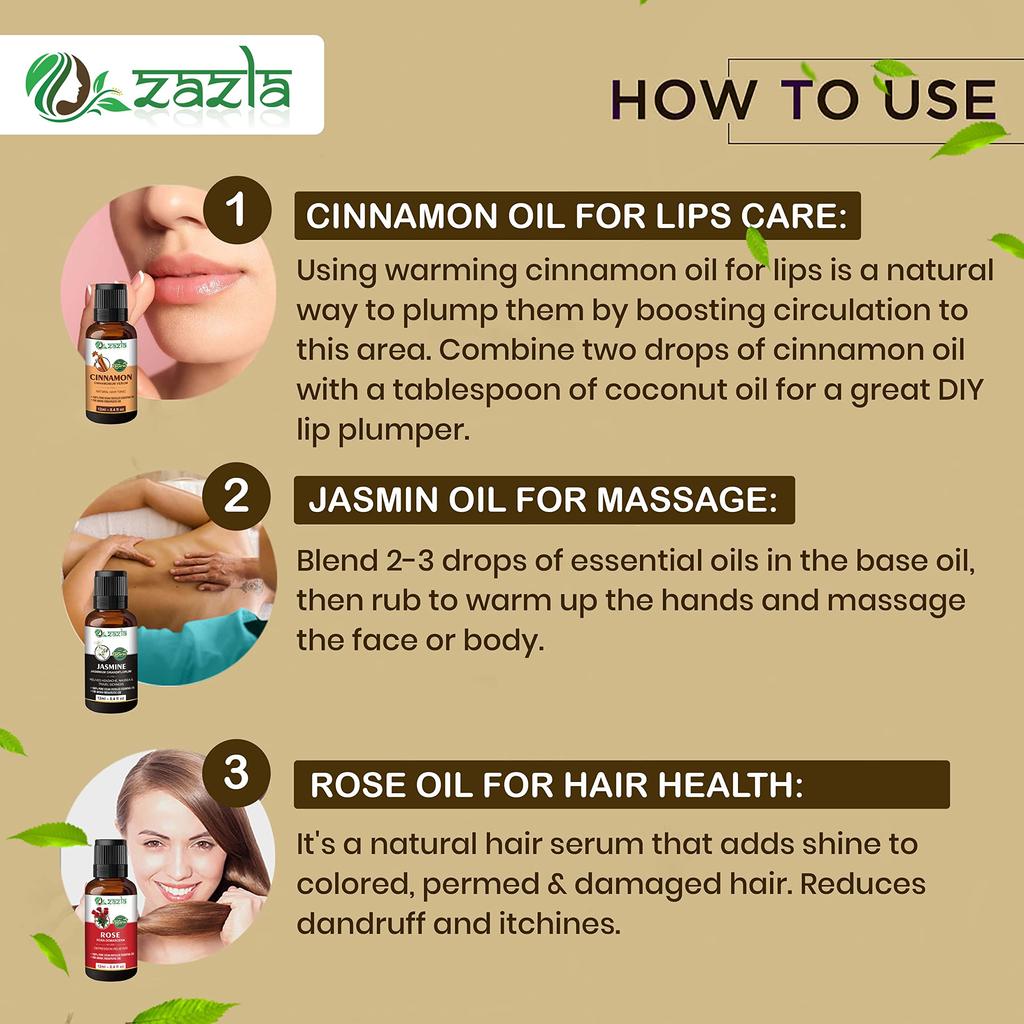 Zazla Essential Oils Set of 12 (Lavender, Lemon, Lemongrass, Citronella, Rosemary, Rose, Peppermint, Jasmine, Eucalyptus, Cinnamon, Tea Tree