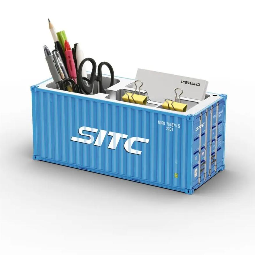 Miniature Realistic Shipping Container Model Simple Multifunctional Office Desktop Pen Holder Storage Box Home Decor Craft