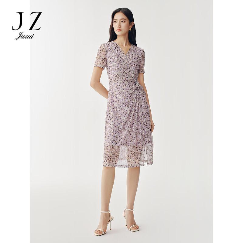 JUZUI Women s Elegant Printed Twist-Knot Cinch-Waist Dress L