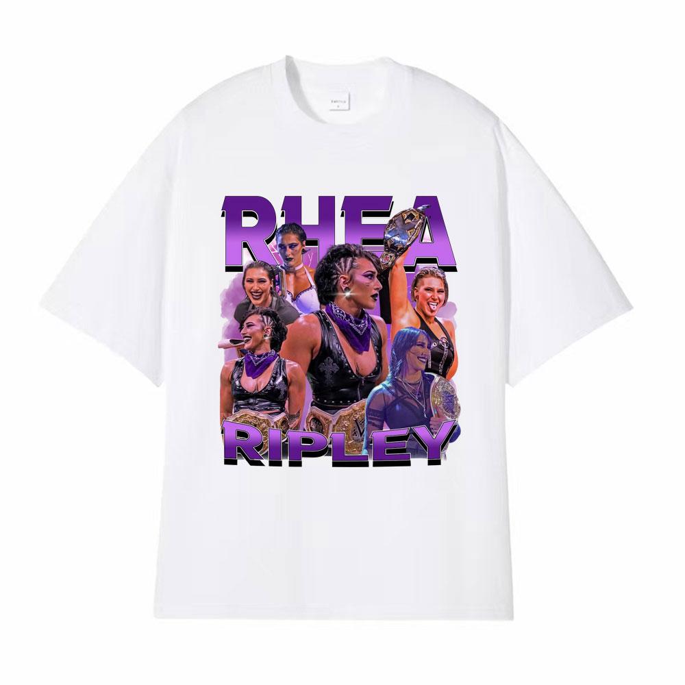 Rhea Ripley Action Figure 90s Vintage Graphic T Shirt Men Womens Oversized Hip Hop High Street Hot Sale Casual  Cotton Tshirts