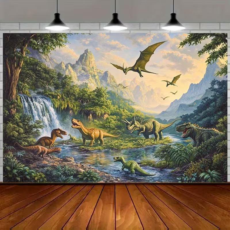 

Classic Jurassic Dinosaur Jungle Backdrop Waterfall and Mountain Scene Background Cloth for Kids Room Decor 47.2x31.5inch/120*80cm