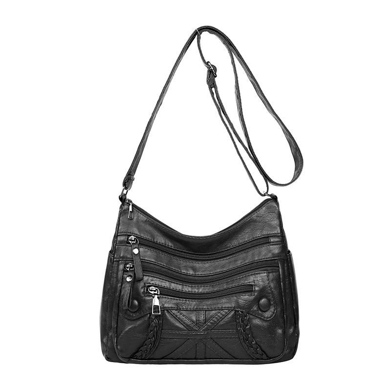 New women's casual fashion versatile multi-layer multi-pocket soft leather shoulder bag diagonal span bag mother bag