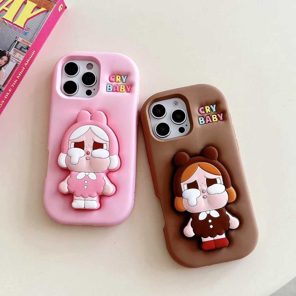 3D Uroczy Płaczący Dziecko Uchwyt Etui na Telefon Dla iPhone 17 Air 17 16 15 14 13 Pro 12 11 Pro Max 16E Miękkie Silikonowe Etui