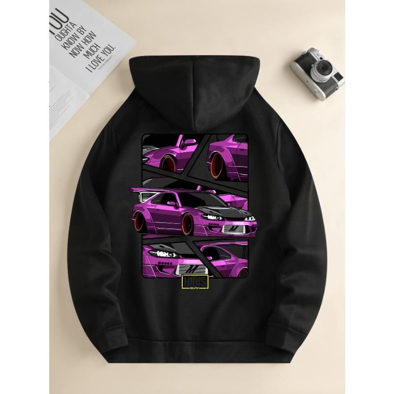 Women's New Fashion Hoodie, Casual Daily Drawstring Hooded Sweatshirt Car Print, Front Kangaroo Pocket, Women's Jacket