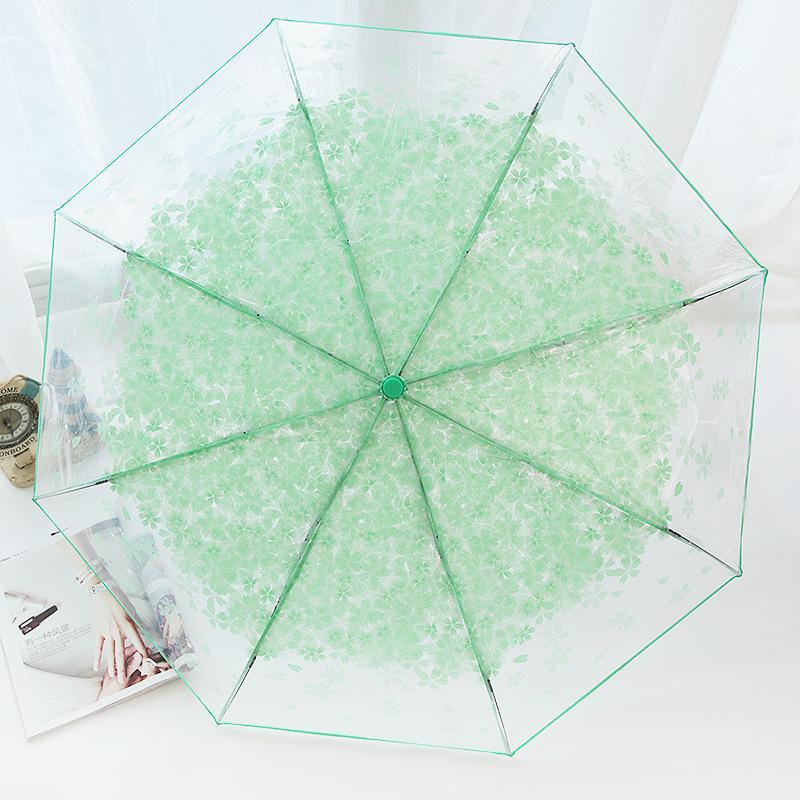 Japonský lesní styl průhledný deštník s třešňovými květy s klenutou dlouhou rukojetí pro studenty