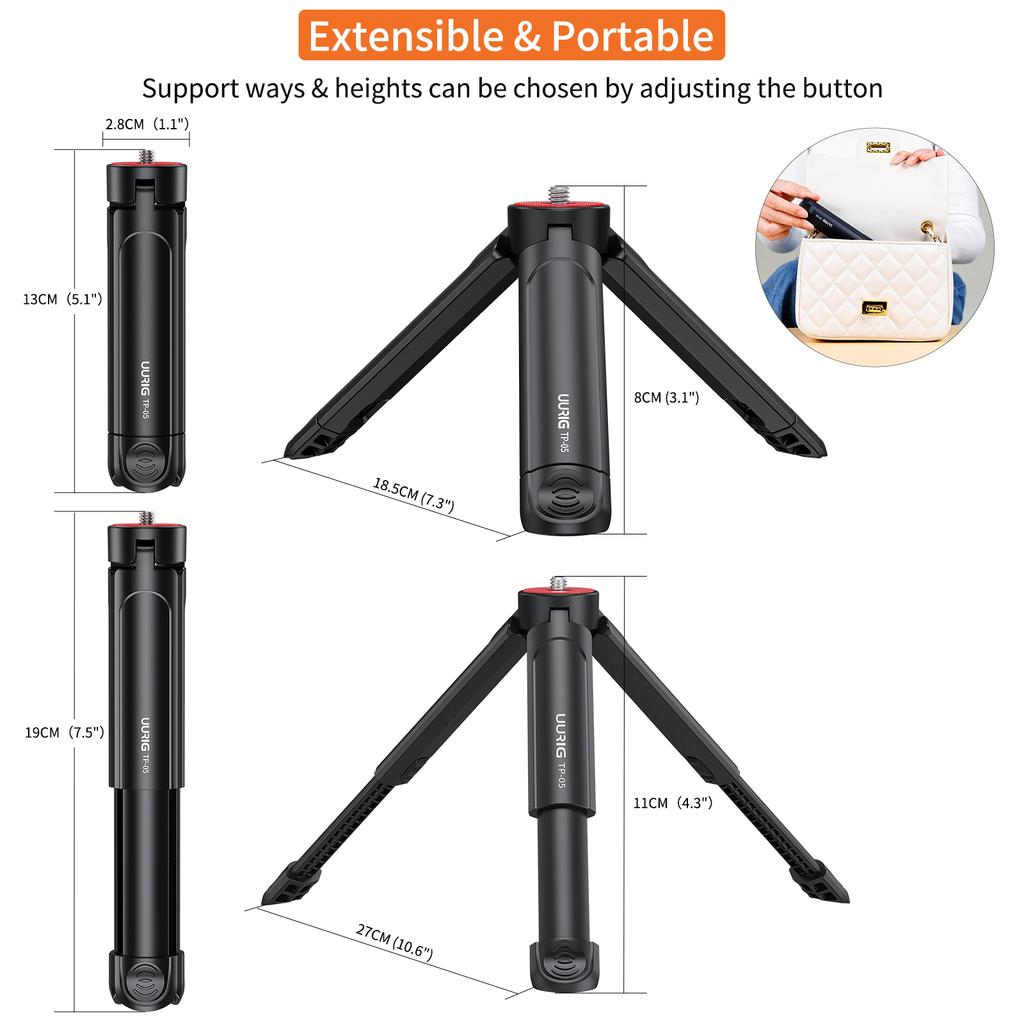 UURIG Extendable Table Tripod Adjustable Height with 1 4 Screw