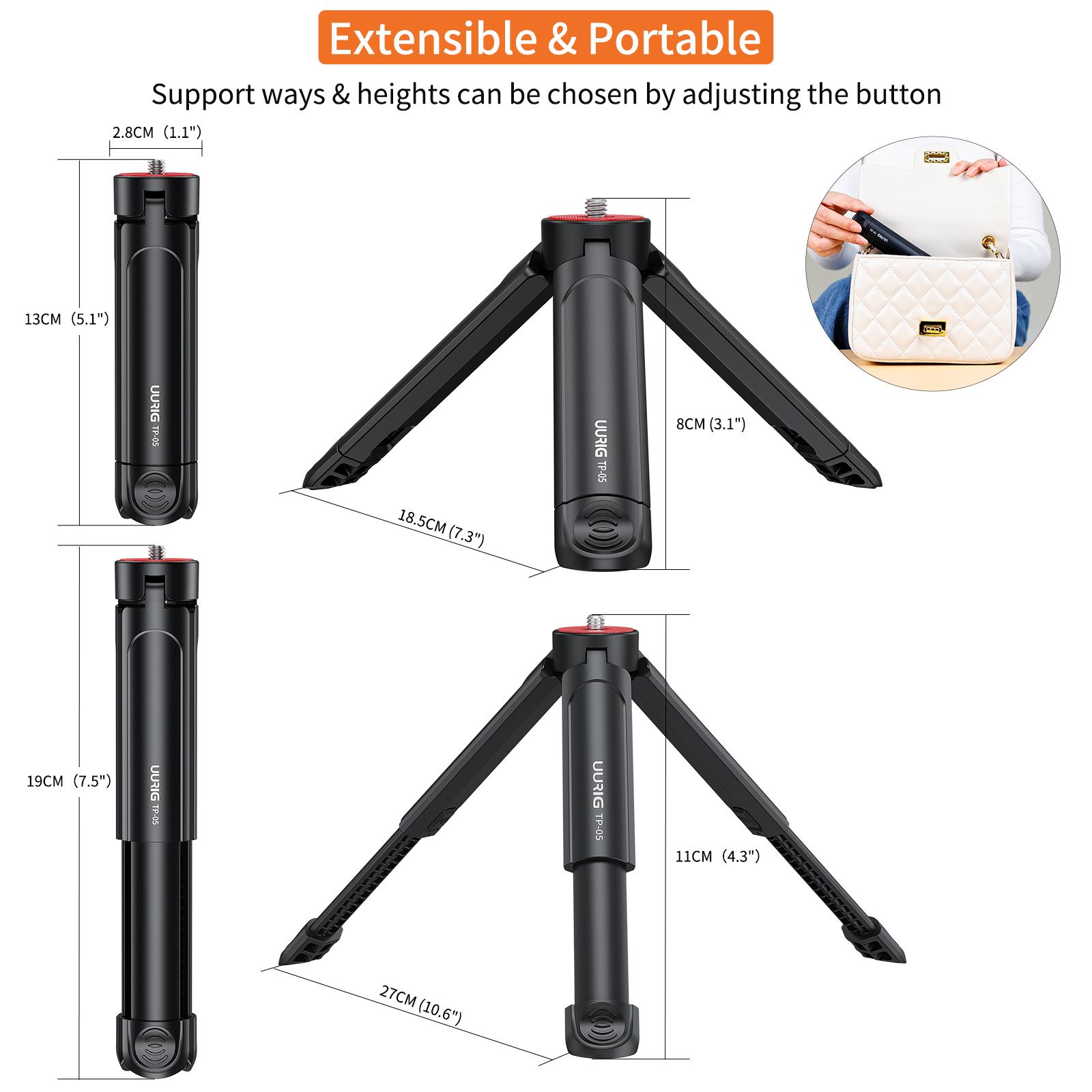 

UURIG Extendable Table Tripod Adjustable Height with 1 4 Screw чёрный
