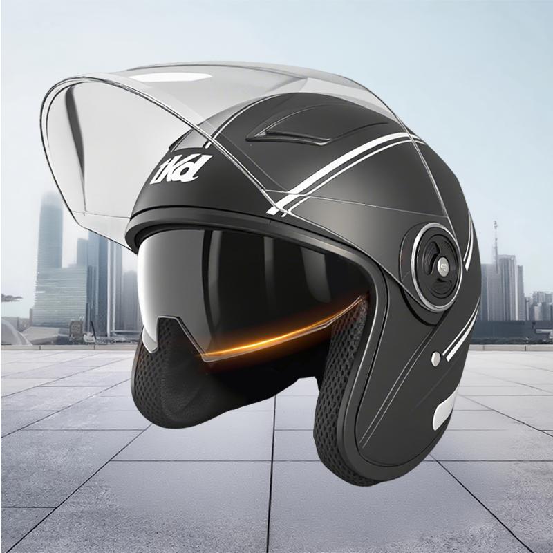 Lightweight retro 3/4 head helmet for men and women with dual lens visor for scooters, electric bikes and bicycles