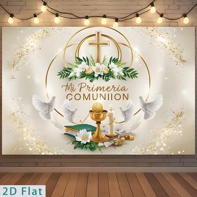 2D Mi Primera Comunion Celebration Background, Chalice & Dove Decor