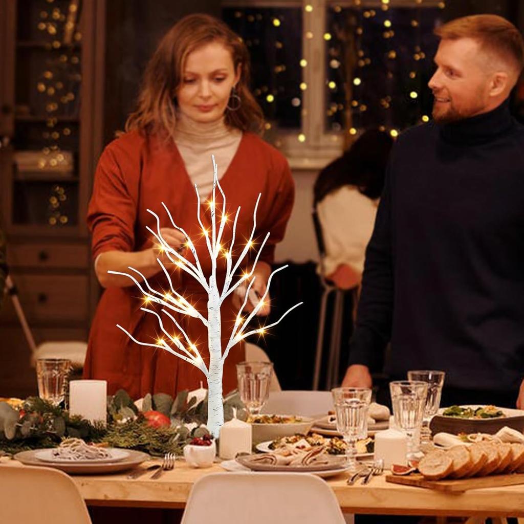PEIDUO Artificial Tree for Easter Decorations, 2 FT Birch Tree with LED Lights, Warm White Fairy Lights Spirit Tree Lamp for Home Indoor Tabletop