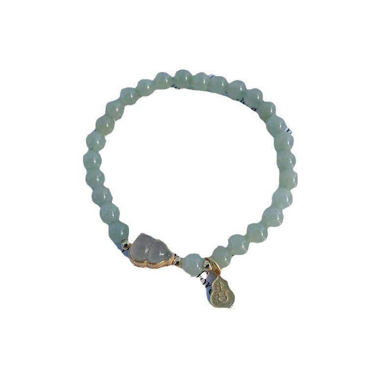 Recommended Natural Hetian Jade Bead Bracelet for Women, Fortune and Prosperity Gold-inlaid Jade Gourd, Ancient Style Jadeite Bracelet