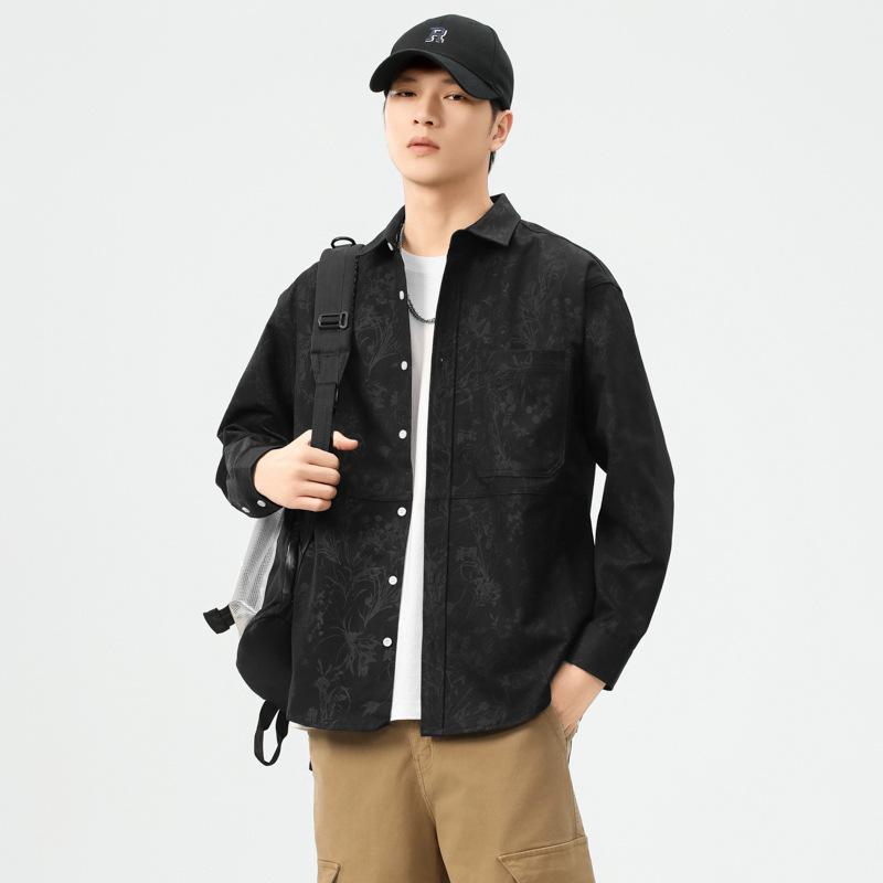 Spring New American Retro Loose Casual Men's Shirt Printed Long-sleeved Shirt Jacket