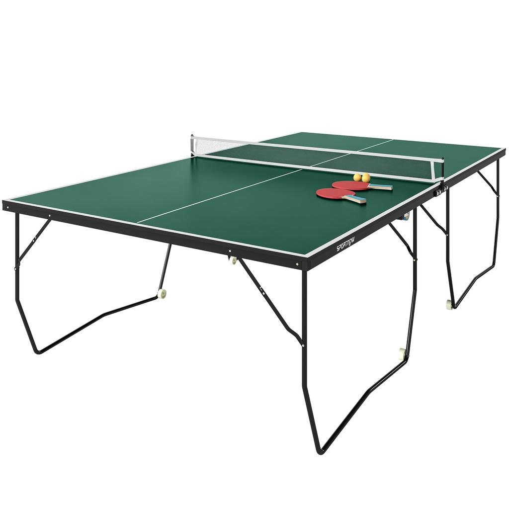 9FT Folding Tennis Table, with 8 Wheels, for Indoor Use, Green
