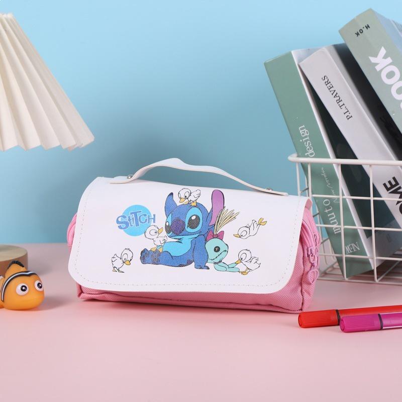 Cross-border Stitch Double Layer Waterproof Canvas Pencil Case and Makeup Bag