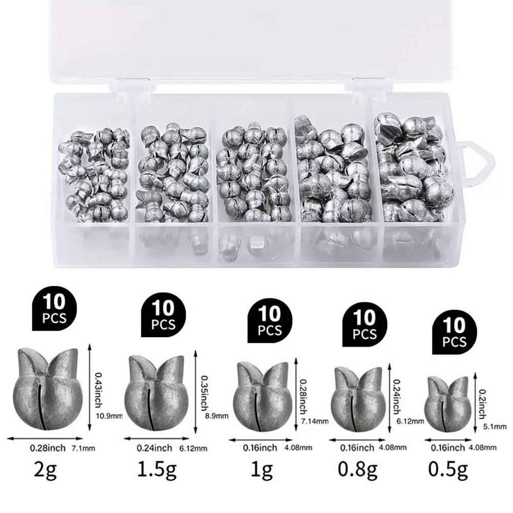 50pcs/ 100pcs Fishing Weights Sinkers, Fishing Egg Weight Round Split Sinker Fishing Tackle Sinker Set, Fishing Split Sinkers Kit For Fisherman Fishin