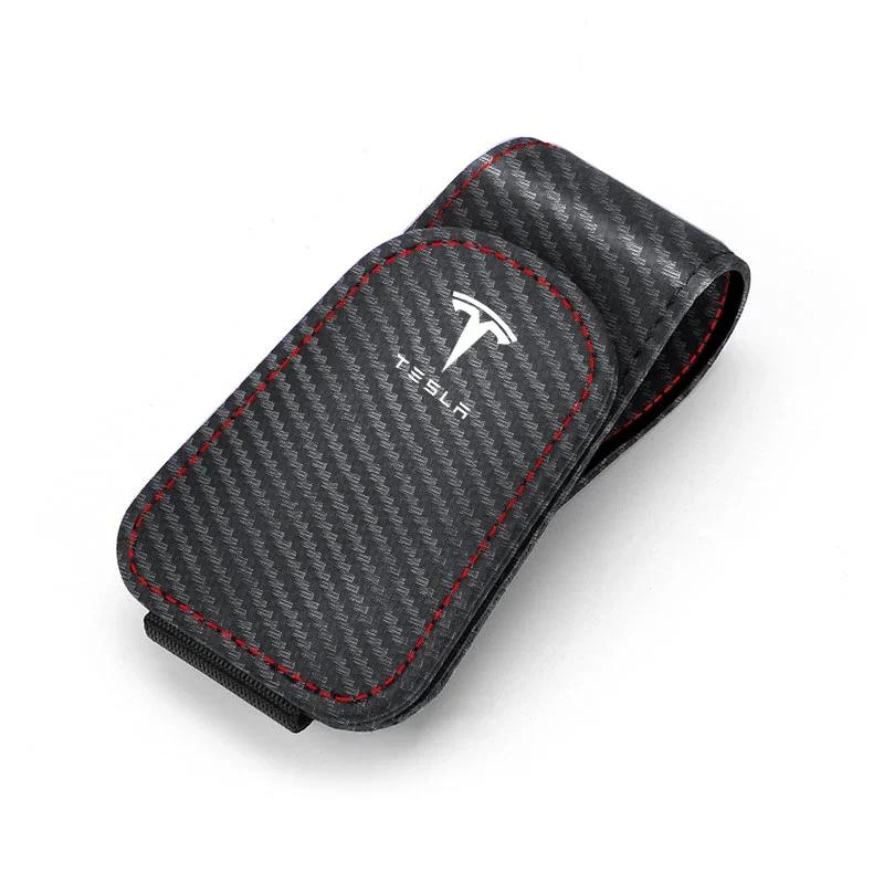 Car Sticker Tesla Leather Car Glasses Sun Visor Box Auto Sunglasses Clip Card For Tesla Model 3 Y S X Cybertruck Highland Coil J
