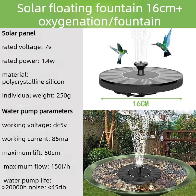 Solar Fountain Pump with 6 Nozzles Outdoor Water Fountain for Bird Bath Garden Pond Pool Aquarium Decoration