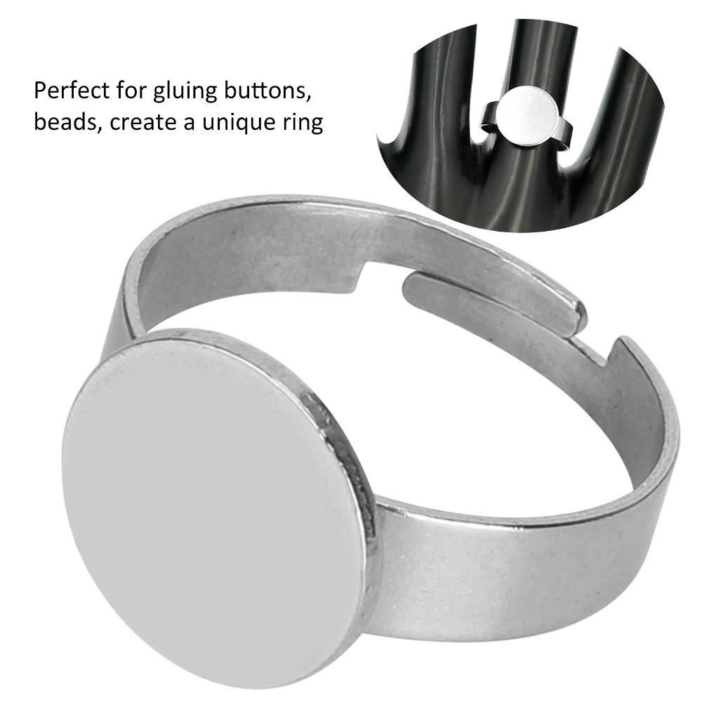 20pcs Stainless Steel Flat Ring Base Round Pad Ring Bases Adjustable Ring Base Craft Projects