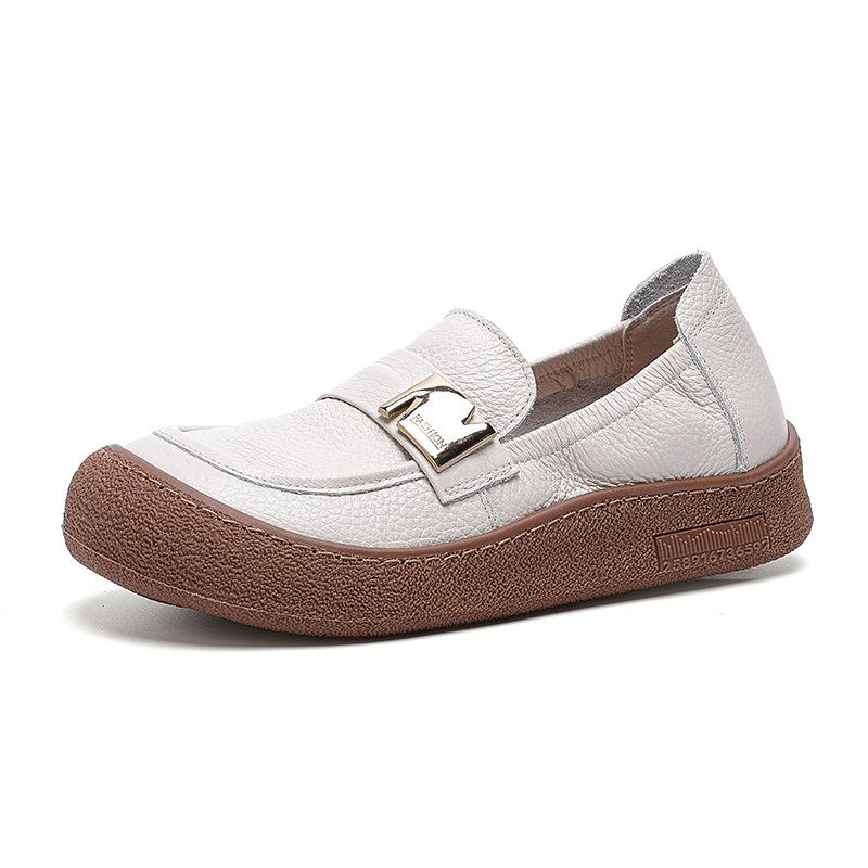 Fashion New real cowhide leather flats women's luxury long walking shoes woman vintage flat moccasin thick durable  loafer slip ons