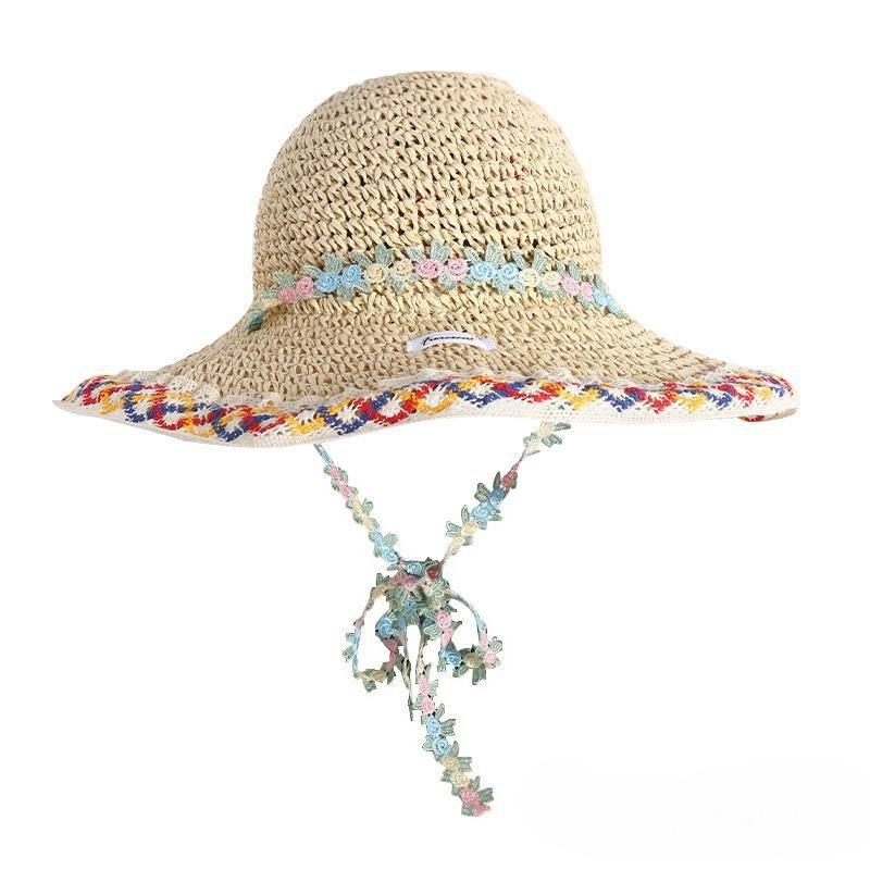 Ethnic Style Big Brim Straw Hat Women's Summer Seaside Vacation Beach Hat Sunshade Sunscreen Bucket Hat Straw Sun Hat