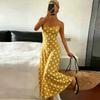 Dámské elegantní maxi šaty s puntíkovaným potiskem, úzkého střihu, na tenkých ramínkách, bez rukávů, letní/jarní outfit