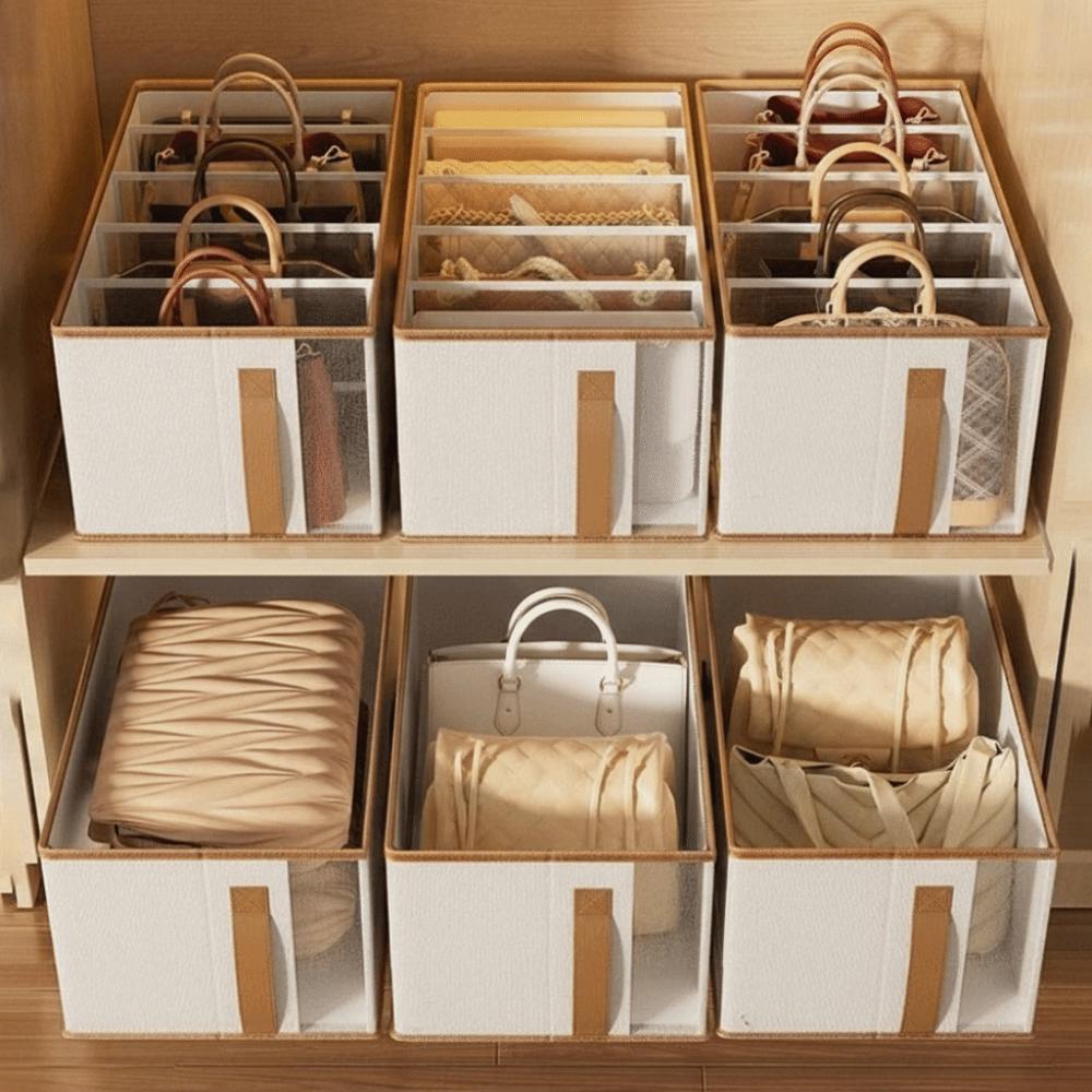 Large Capacity 5 Grids Handbag Storage Box Non-Woven Fabric Purse Storage Organizer  for Bedroom