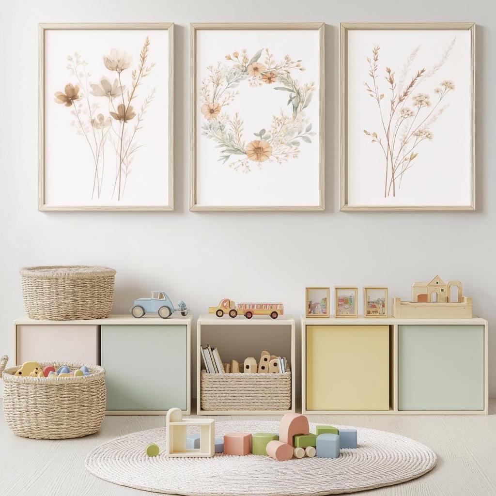 Set di Quadri da Parete in Tela Floreale Acquarello Boho, Stampe Ghirlanda Botanica, Decorazioni per Casa Minimaliste per Nursery Soggiorno Camera da Letto, Regali