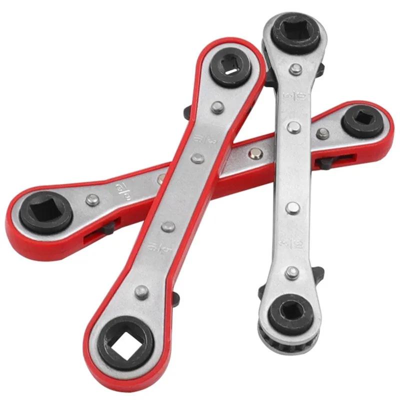 Refrigeration Ratchet Wrench Conditioning Service Wrench 4 Different Sizes - 1/4 X 3/16 Square X 3/8 X 5/16 Square