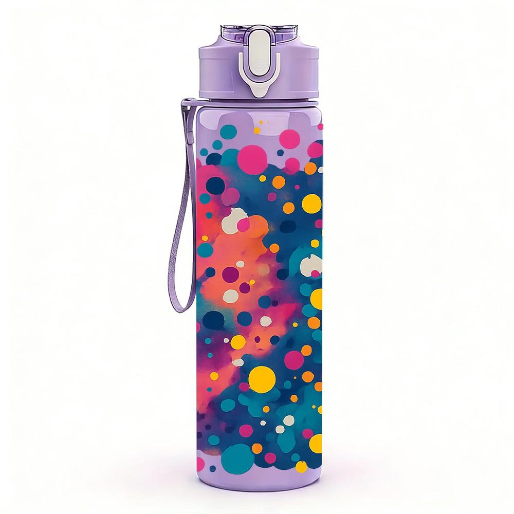 1PC Multicolor Paint Splash 750ml Color Plastic Sports Water Bottle Leakproof Flip Straw Lid Suitable for Sports Office Home Use