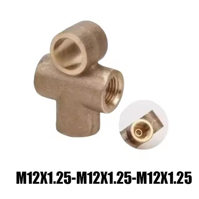 Copper 3 Way T Piece Brake Pipe Connector AN3 M10X1.25 M12X1 M12X1.25 Union Fittings Straight Brass Connector Car Accessories