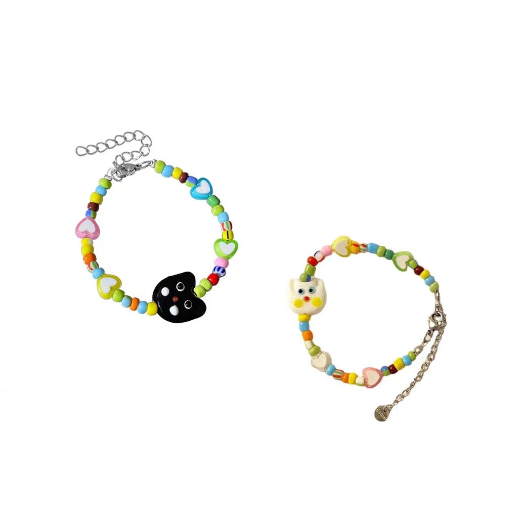 Color Beaded Bracelet Kitty Cat Head Cartoon Color Love New Children's Fun Cute Cat Style Bracelet