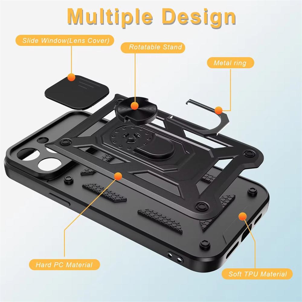 Slide Camera Magnetic Case For iPhone 16 15 Pro Max 13 12 Mini Coque For iPhone 14 11 Pro Mas 15 16 Plus Ring Holder Phone Cover