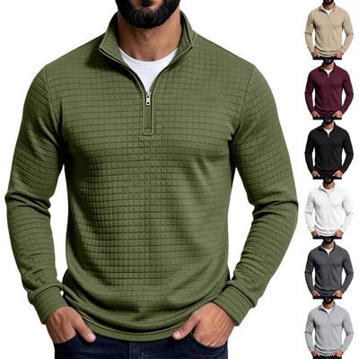 Men's Plaid Zip-Up Stand Collar Long Sleeve Sweatshirt Casual Top