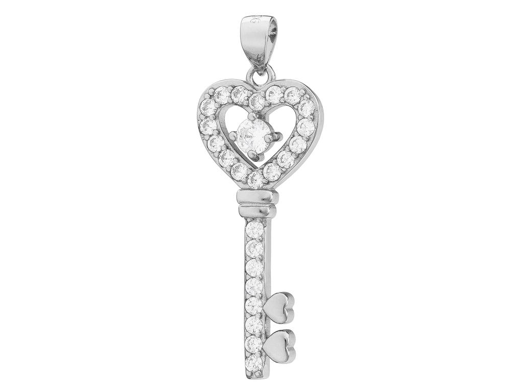 Short Silver Women's Necklace Key With Zirconia Key Choker Silver 35
