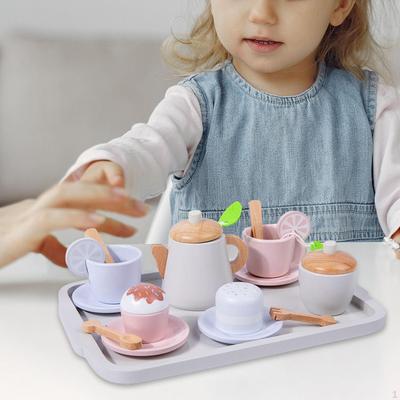 Wooden Food Play Toy, Afternoon Tea Toy Set, Montessori Pretend Coffee Cup Tableware