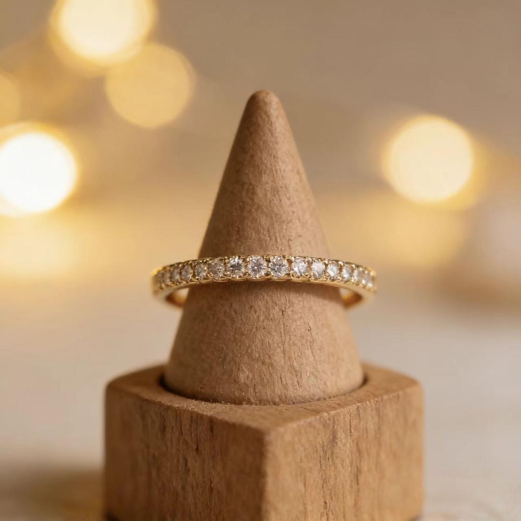 Dainty Gold Plated Zircon Stacking Ring Minimalist Eternity Band Fashion Jewelry for Daily Wear Gift