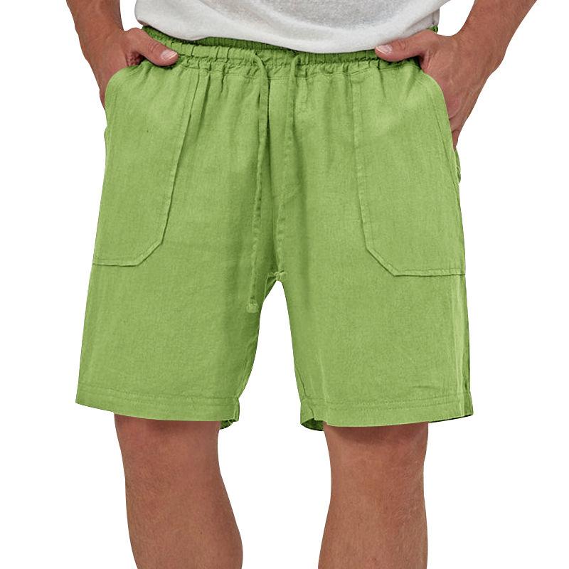 Men Linen Casual Shorts, Elastic Drawstring Waist Big Patch Pocket Loose Fit Lightweight Summer Beach Walking Shorts With Side Pockets Multiple Colors