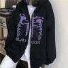 Y2K Skeleton Print Zip-Up Hoodie Womens Oversized Streetwear Sweatshirt 90s Retro Graphic Pullover